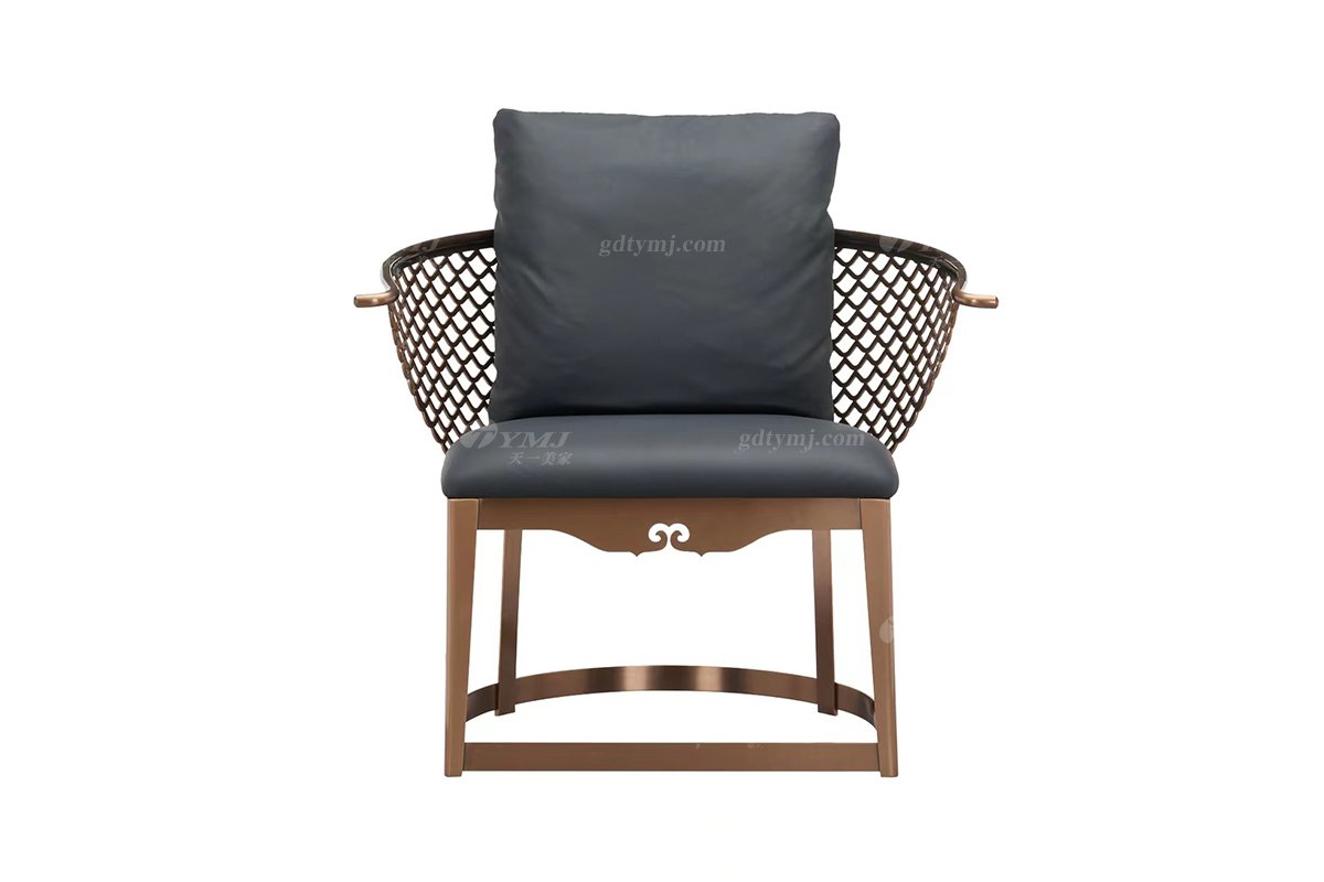 时尚LUTUBE视频在线观看意式极简家具别墅家用不锈钢拉丝玫瑰棕茶椅