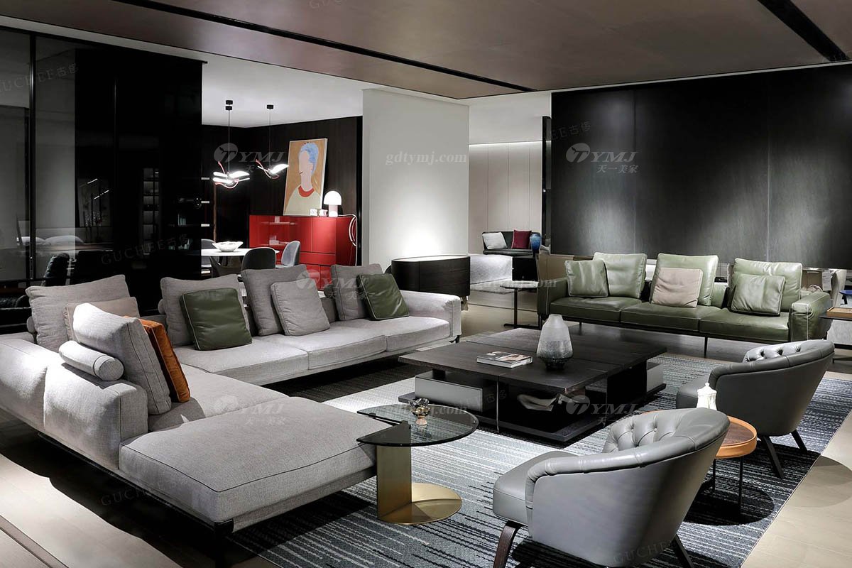 时尚LUTUBE视频在线观看现代极简家具别墅大宅家用皮艺四位沙发四位沙发