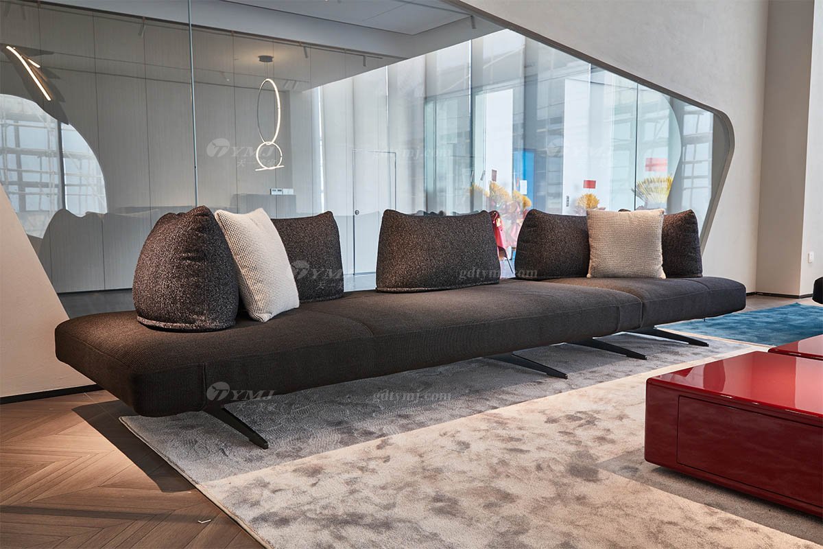 时尚LUTUBE视频在线观看现代极简家具别墅大宅家用舒适黑色布艺多人位沙发F9591组合沙发1