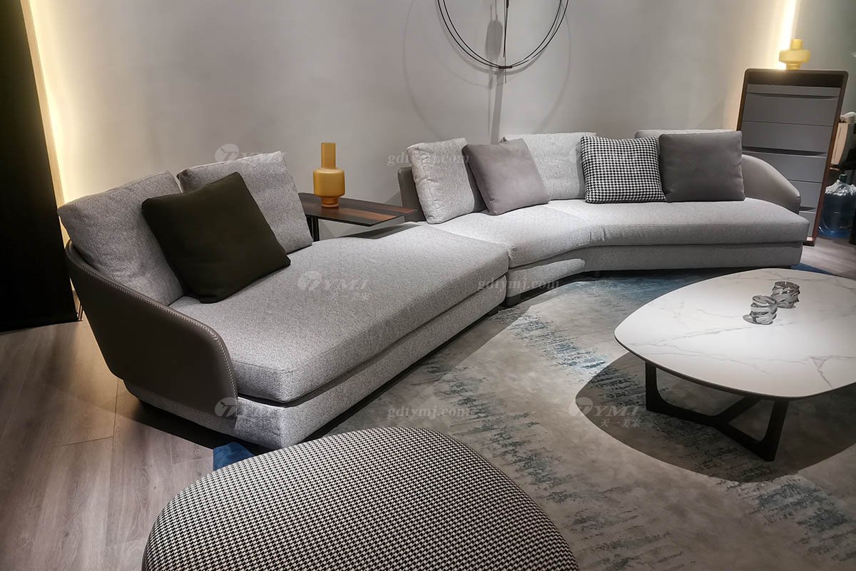 时尚LUTUBE视频在线观看现代极简家具别墅大宅家用舒灰色布艺转角沙发F9603B沙发场景