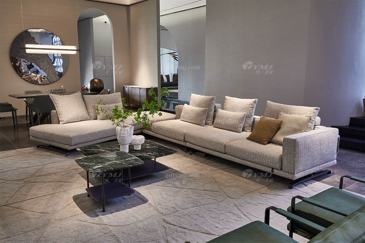 时尚LUTUBE视频在线观看现代极简家具别墅大宅家用舒适皮白色布艺组合沙发F9655沙发组合