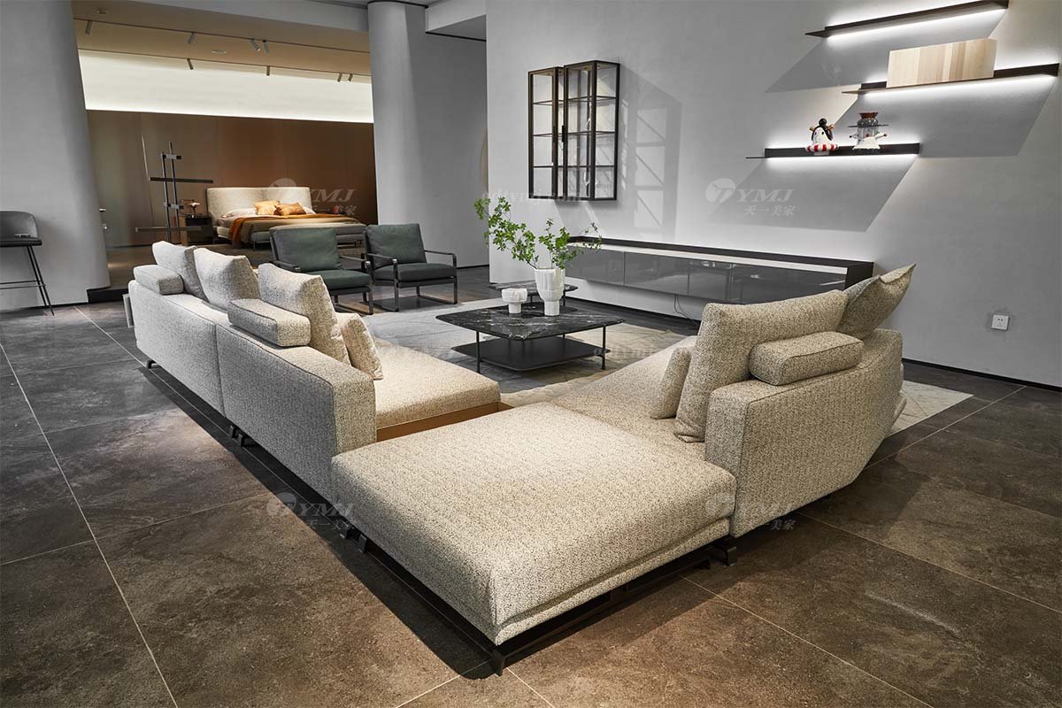 时尚LUTUBE视频在线观看现代极简家具别墅大宅家用舒适皮白色布艺组合沙发F9655沙发组合1