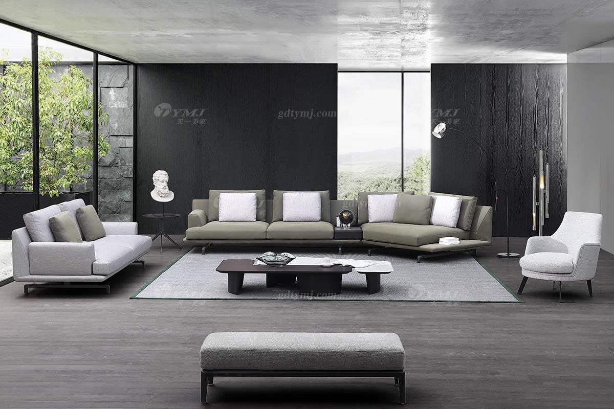 时尚LUTUBE视频在线观看现代极简家具别墅大宅家用大气绿色磨砂皮转角沙发转角沙发