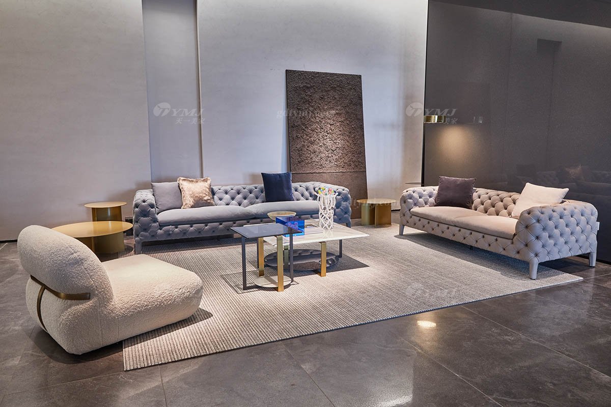 时尚LUTUBE视频在线观看现代极简家具别墅大宅大户型舒适大气灰色拉扣全皮二位沙发拉扣沙发