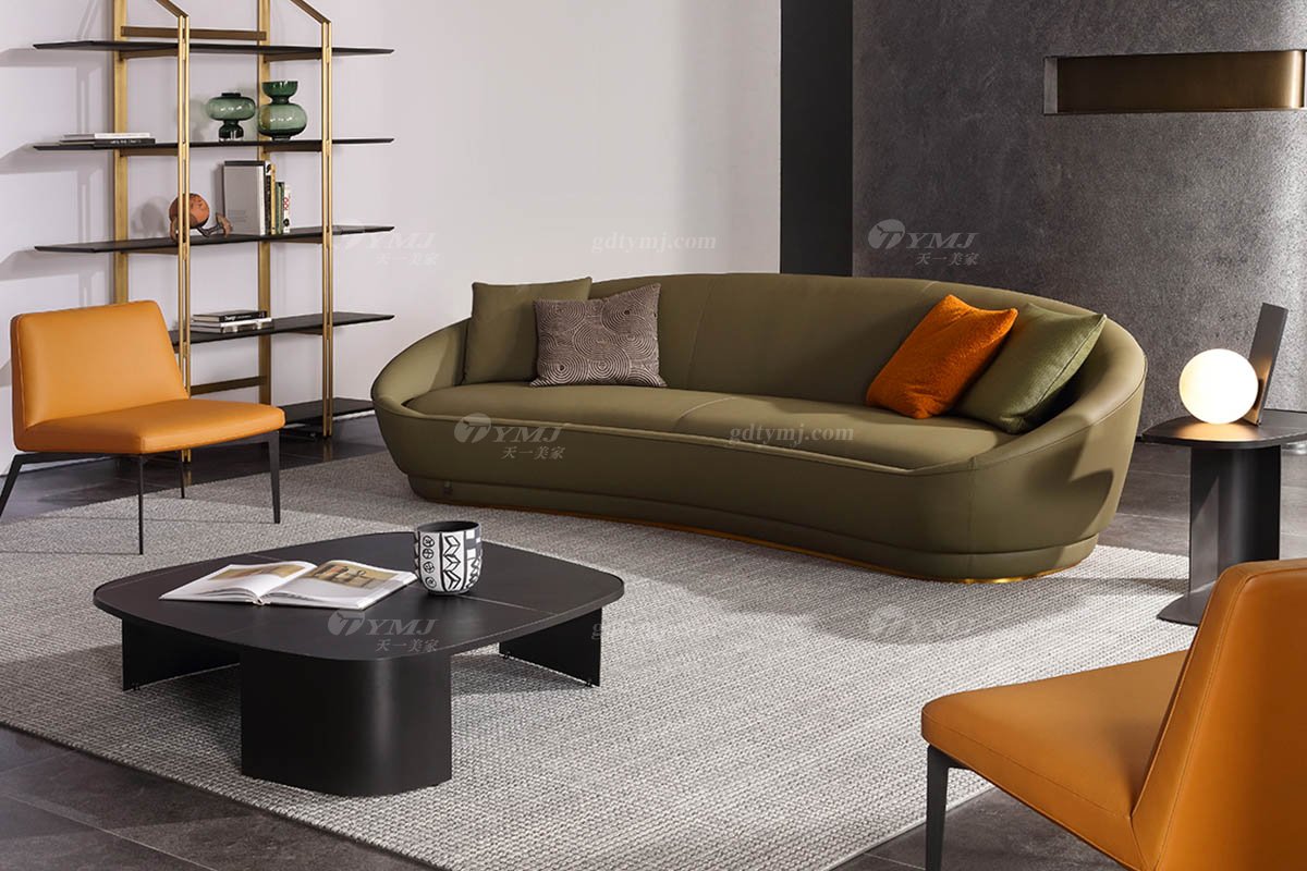 时尚LUTUBE视频在线观看现代极简家具别墅大宅舒适大气绿色真皮四人位沙发四人位沙发