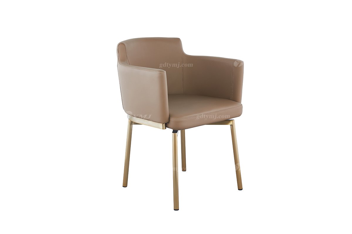 现代简约家具LUTUBE视频在线观看别墅会所家用时尚网红款黄古铜底+真皮餐椅