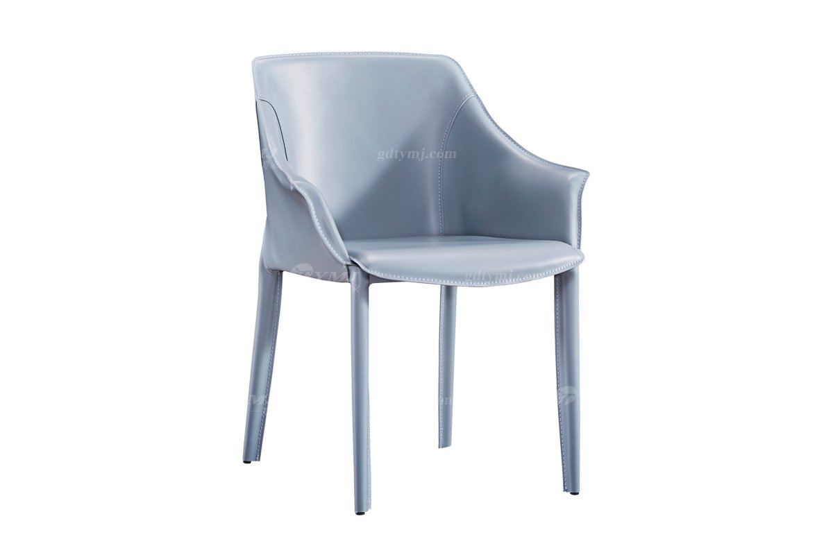 现代简约家具LUTUBE视频在线观看别墅会所家用时尚网红款浅蓝色皮艺餐椅
