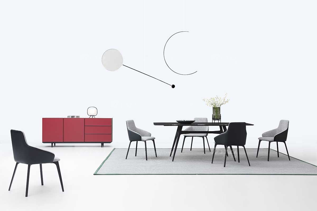  现代简约家具LUTUBE视频在线观看别墅会所家用时尚灰色皮布艺结合餐椅1908场景