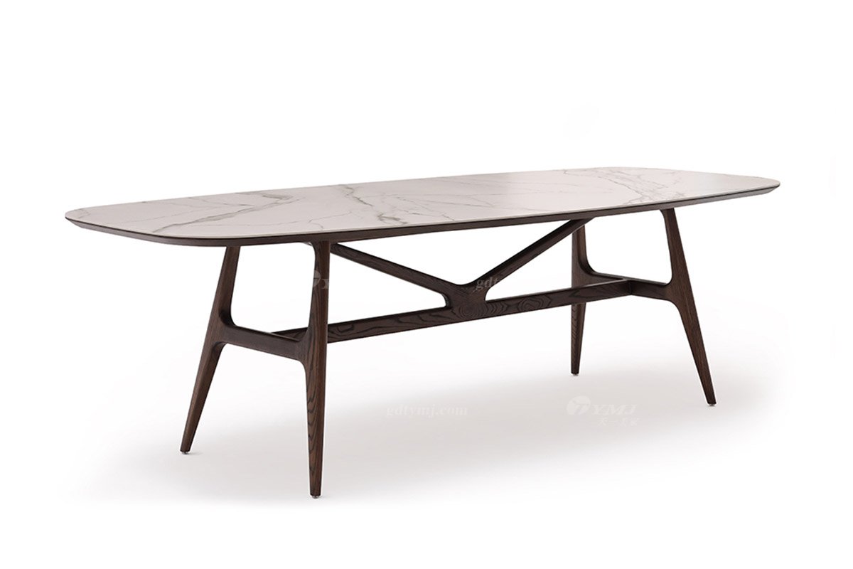  现代简约家具LUTUBE视频在线观看别墅会所家用时尚实木+岩板台面长餐台1903-1