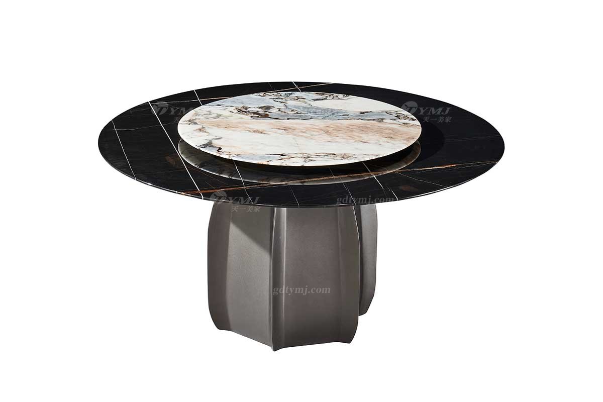  现代简约家具LUTUBE视频在线观看别墅会所家用时尚劳伦黑金大理石圆餐桌