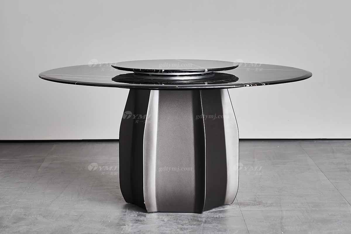  现代简约家具LUTUBE视频在线观看别墅会所家用时尚劳伦黑金大理石圆餐桌1913场景