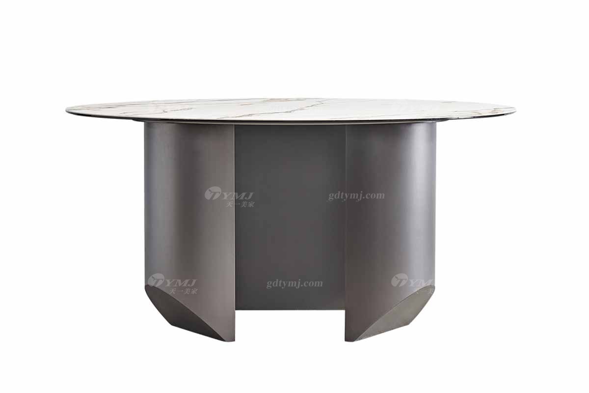  现代简约家具LUTUBE视频在线观看别墅会所家用时尚不锈钢五金底+劳伦黑金大理石圆餐台