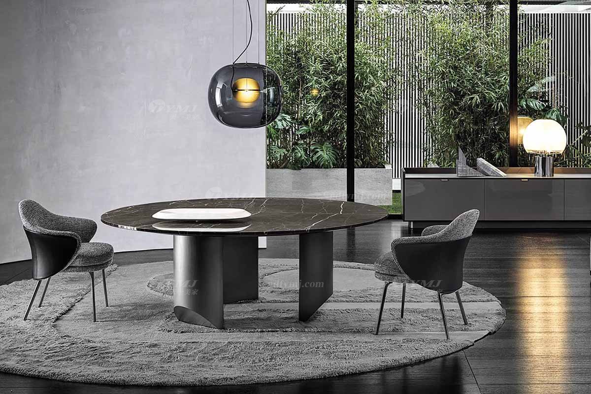  现代简约家具LUTUBE视频在线观看别墅会所家用时尚不锈钢五金底+劳伦黑金大理石圆餐台2026-1.5米场景