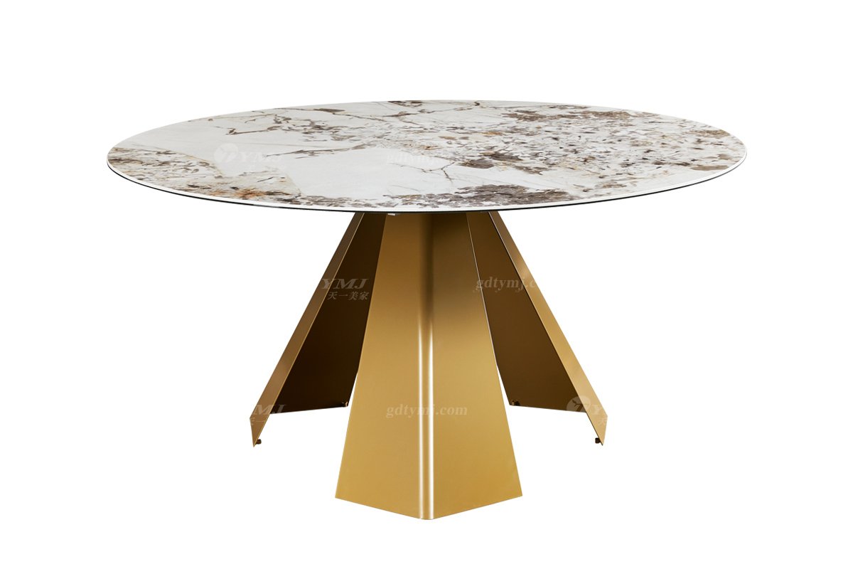  现代简约家具LUTUBE视频在线观看别墅会所家用时尚潘多拉岩板圆餐台