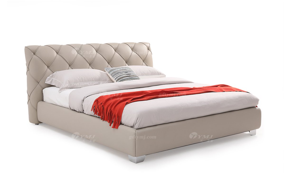  现代简约家具LUTUBE视频在线观看别墅会所家用时尚舒适真皮拉扣大床婚床双人床A2172F-1