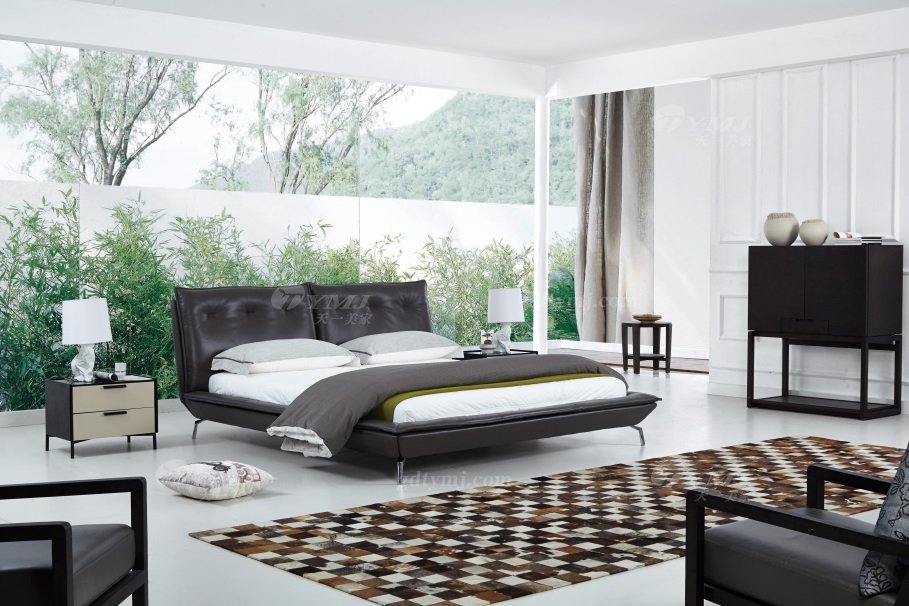  现代简约家具LUTUBE视频在线观看别墅会所家用时尚舒适棕色皮艺大床婚床双人床A2203场景