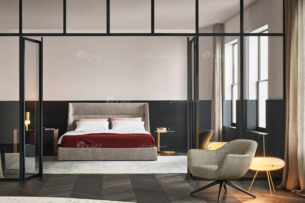  现代简约家具LUTUBE视频在线观看别墅会所家用时尚舒适灰色布艺卧室大床婚床双人床A2285场景