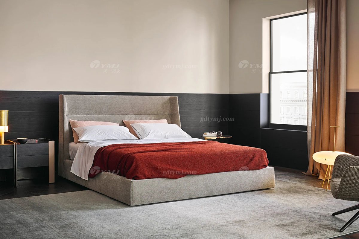  现代简约家具LUTUBE视频在线观看别墅会所家用时尚舒适灰色布艺卧室大床婚床双人床A2285场景1