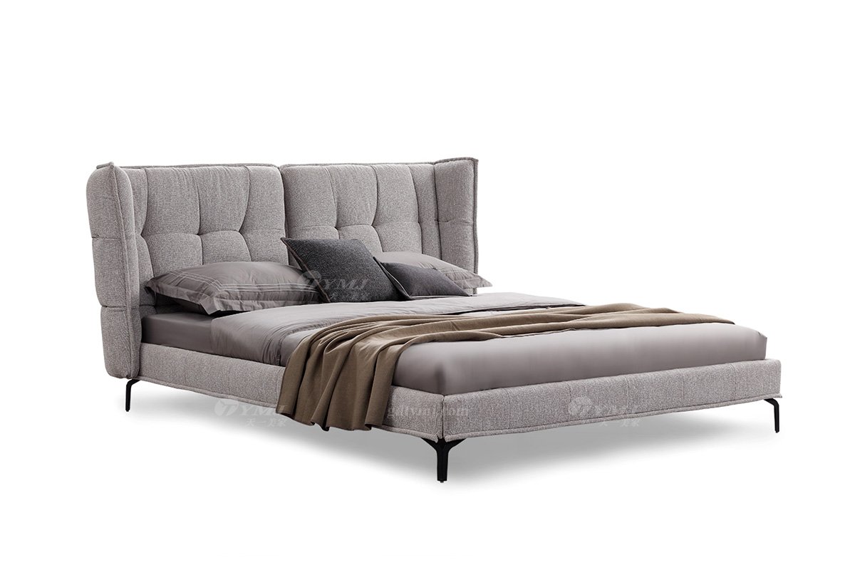  现代简约家具LUTUBE视频在线观看别墅会所家用时尚舒适灰色布艺主人房大床婚床双人床