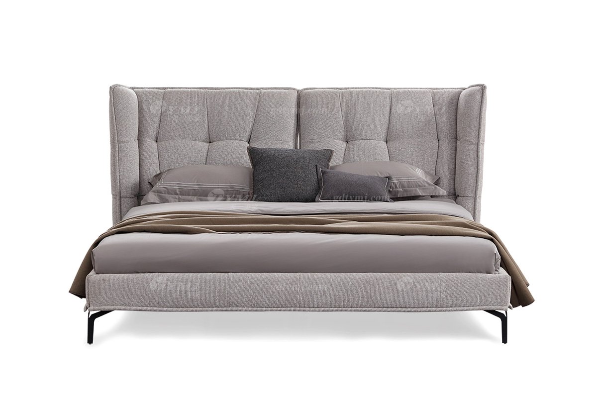  现代简约家具LUTUBE视频在线观看别墅会所家用时尚舒适灰色布艺主人房大床婚床双人床A2295B-1