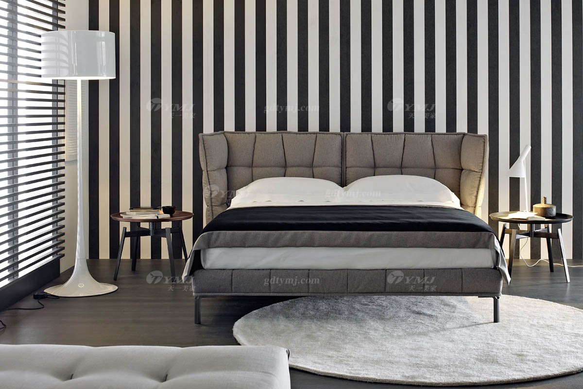  现代简约家具LUTUBE视频在线观看别墅会所家用时尚舒适灰色布艺主人房大床婚床双人床A2295B场景
