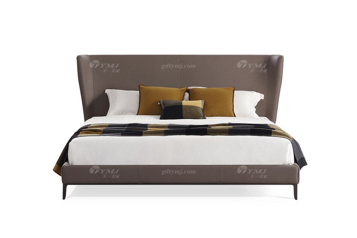  现代简约家具LUTUBE视频在线观看别墅会所家用时尚舒适深灰色真皮大床婚床双人床