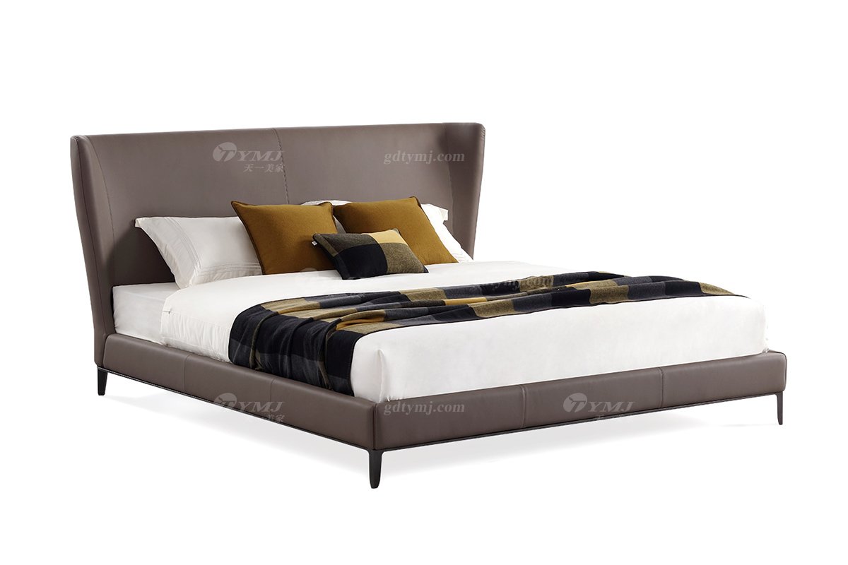  现代简约家具LUTUBE视频在线观看别墅会所家用时尚舒适深灰色真皮大床婚床双人床A2312-1