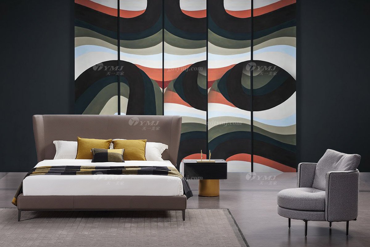  现代简约家具LUTUBE视频在线观看别墅会所家用时尚舒适深灰色真皮大床婚床双人床A2312场景