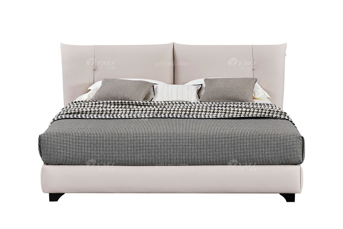  现代简约家具LUTUBE视频在线观看别墅会所家用时尚舒适米白色皮艺大床婚床双人床