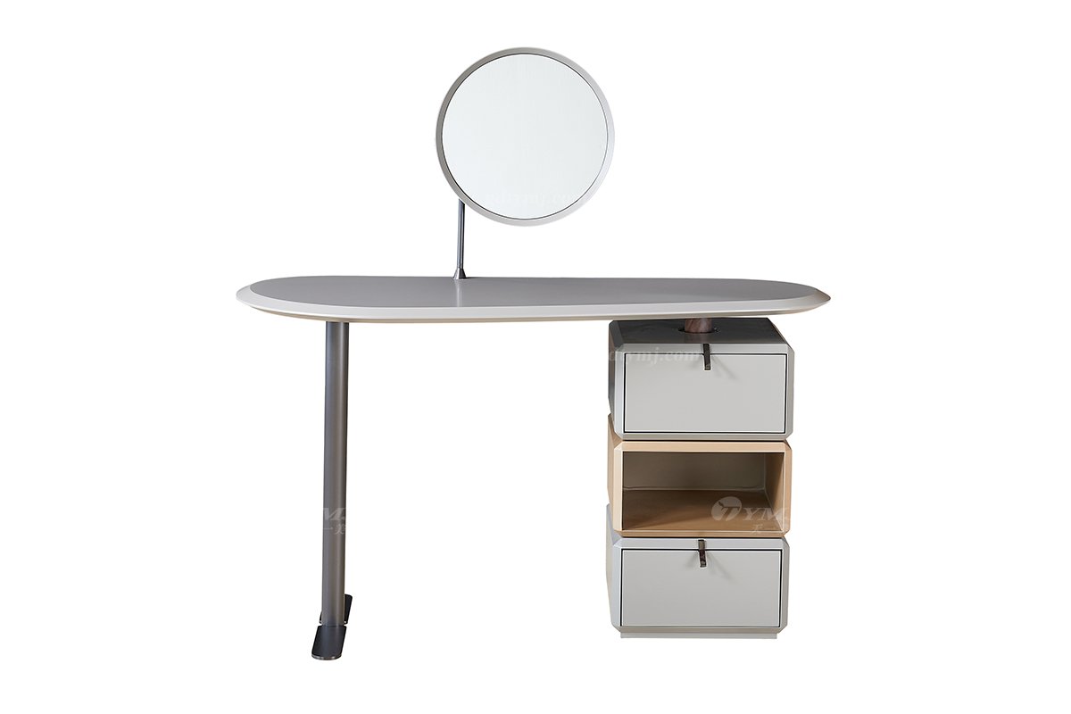  现代简约家具LUTUBE视频在线观看别墅会所家用时尚高级米灰哑光烤漆妆台书桌