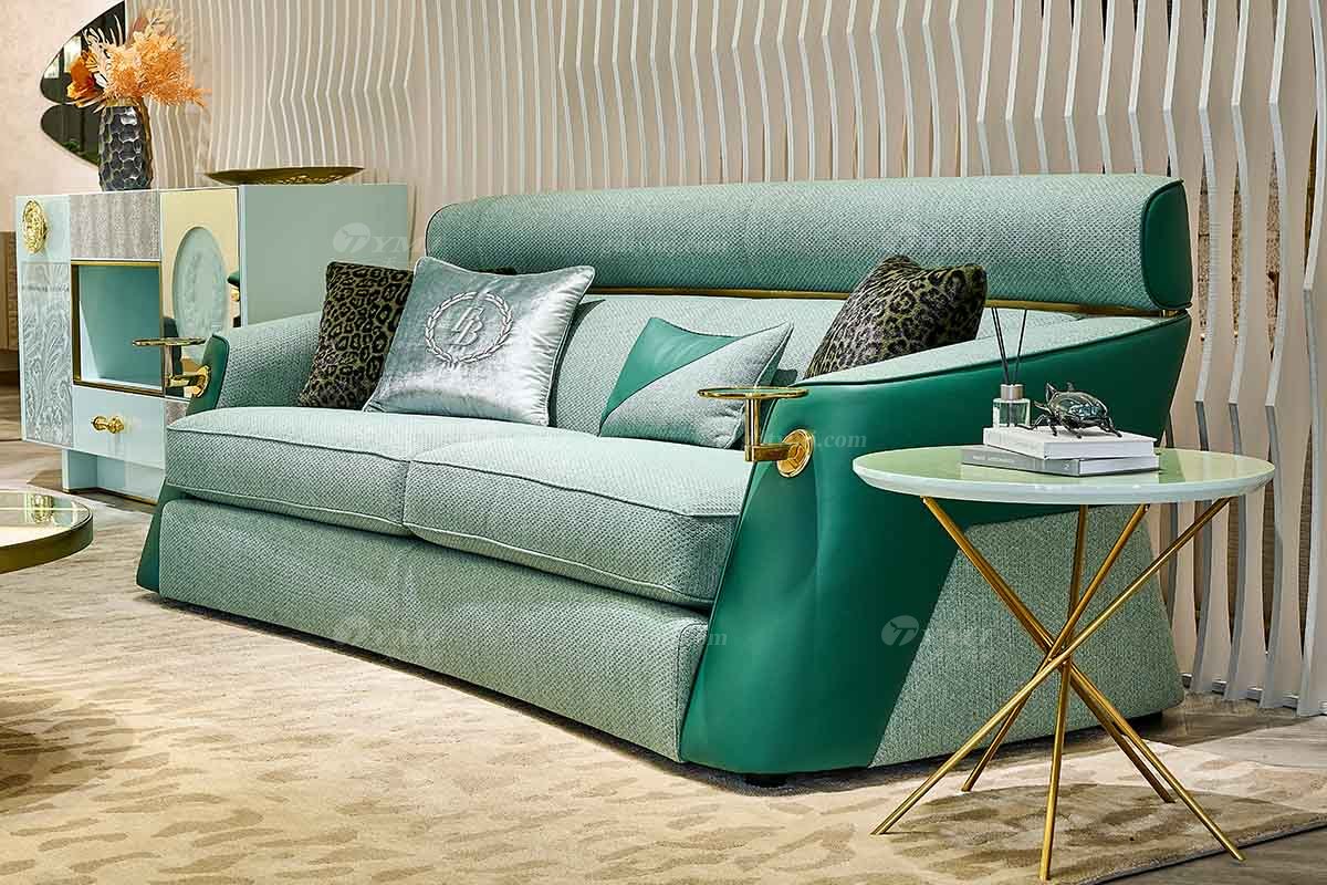 意式LUTUBE官方最新免费破解版LUTUBE视频在线观看别墅会所家用时尚高级绿色皮布艺结合二位沙发三位沙发FB105SF3B场景