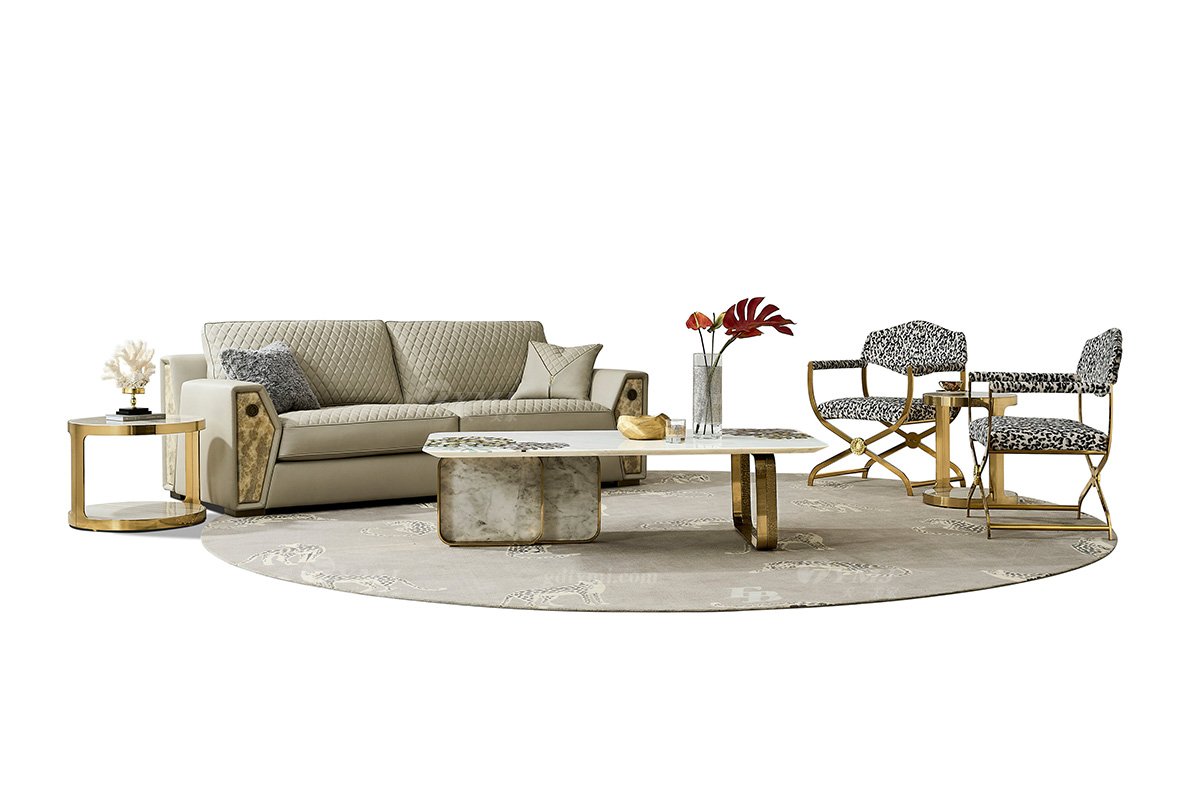 意式LUTUBE官方最新免费破解版LUTUBE视频在线观看别墅会所家用时尚高级灰色皮艺+青古铜金属三位沙发FB106SF3B场景