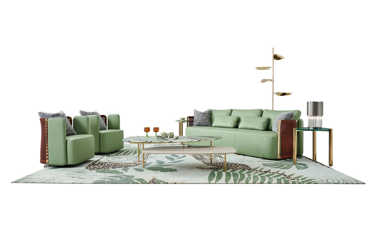 意式LUTUBE官方最新免费破解版LUTUBE视频在线观看别墅会所家用时尚舒适绿色皮艺三位沙发FB125SF3场景