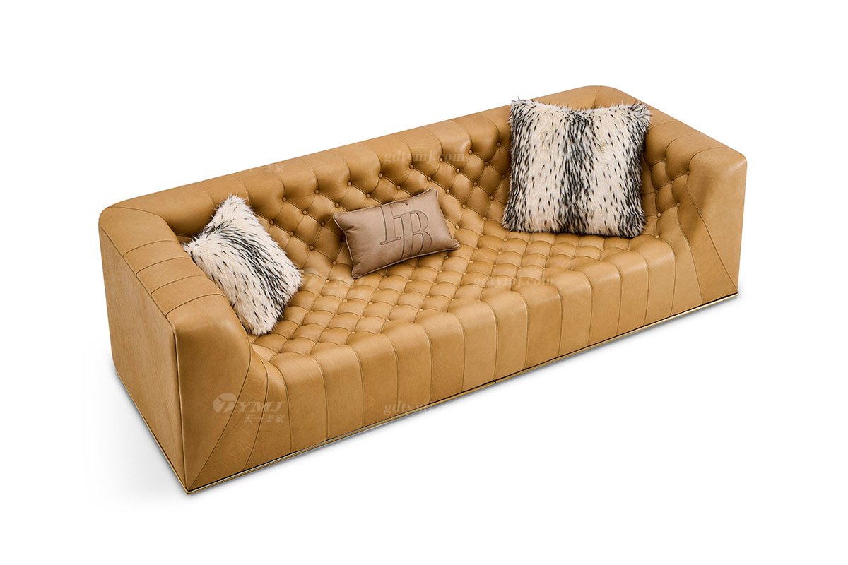 意式LUTUBE官方最新免费破解版LUTUBE视频在线观看别墅会所家用时尚舒适大气豪宅金属+黄色拉扣四位沙发FB133SF4-2