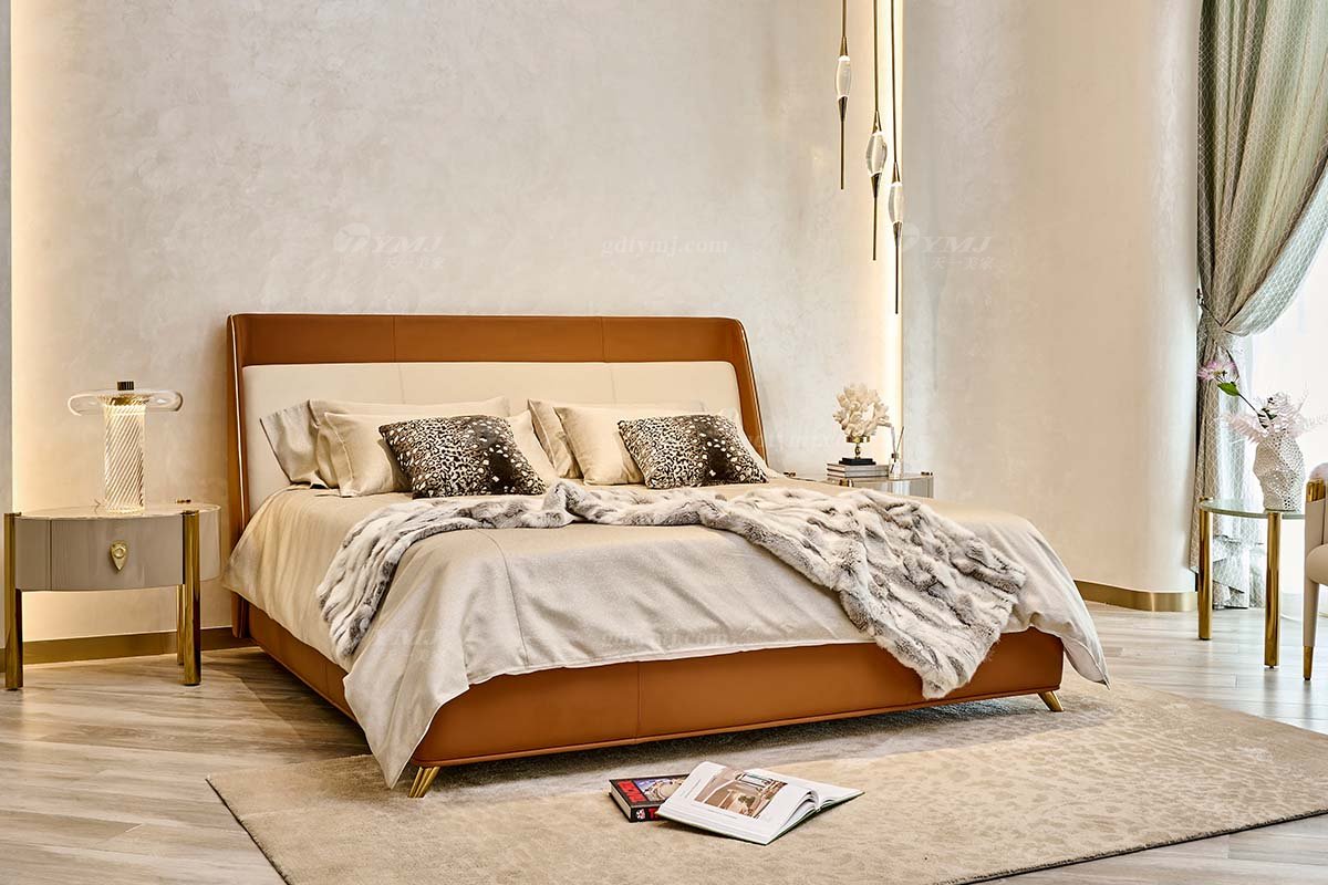 意式LUTUBE官方最新免费破解版LUTUBE视频在线观看别墅会所大宅家用时尚奢华钛金属橙色真皮1.8米大床118B21M床2