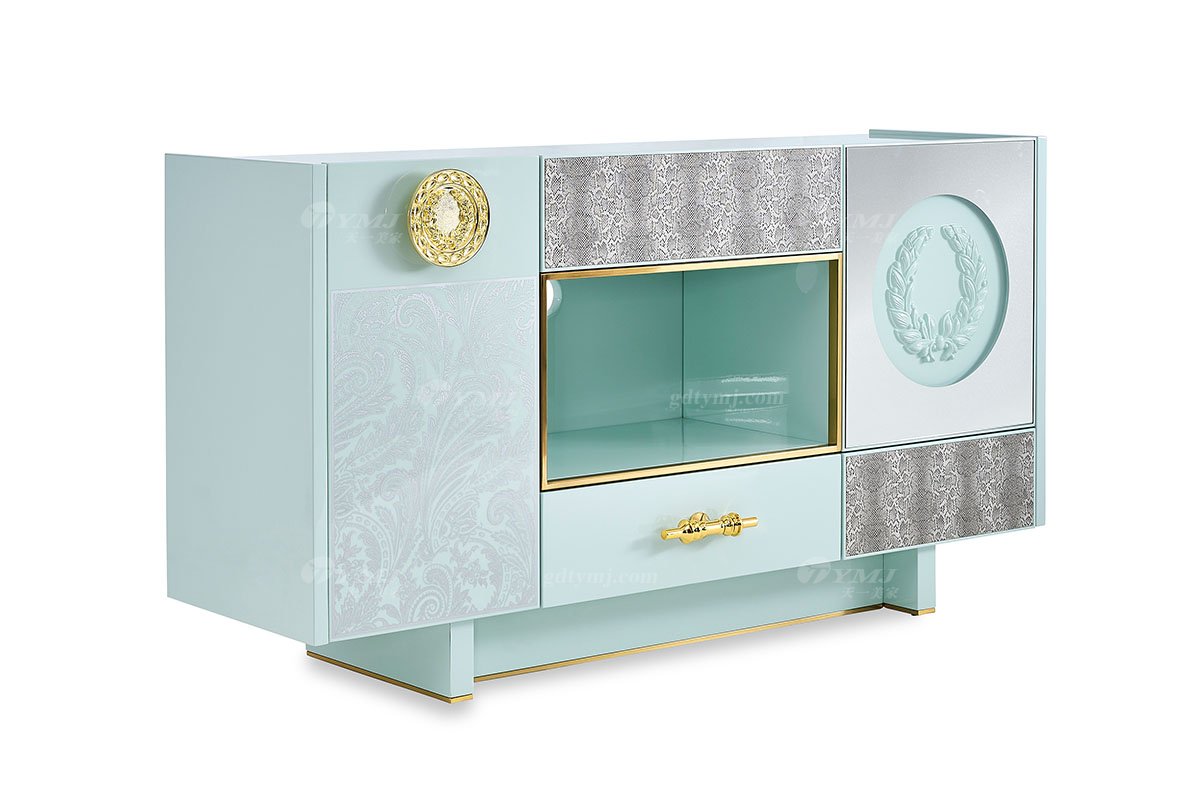 意式LUTUBE官方最新免费破解版LUTUBE视频在线观看别墅会所豪宅家用时尚奢华不锈钢金属绿色餐边柜105D7餐边柜1